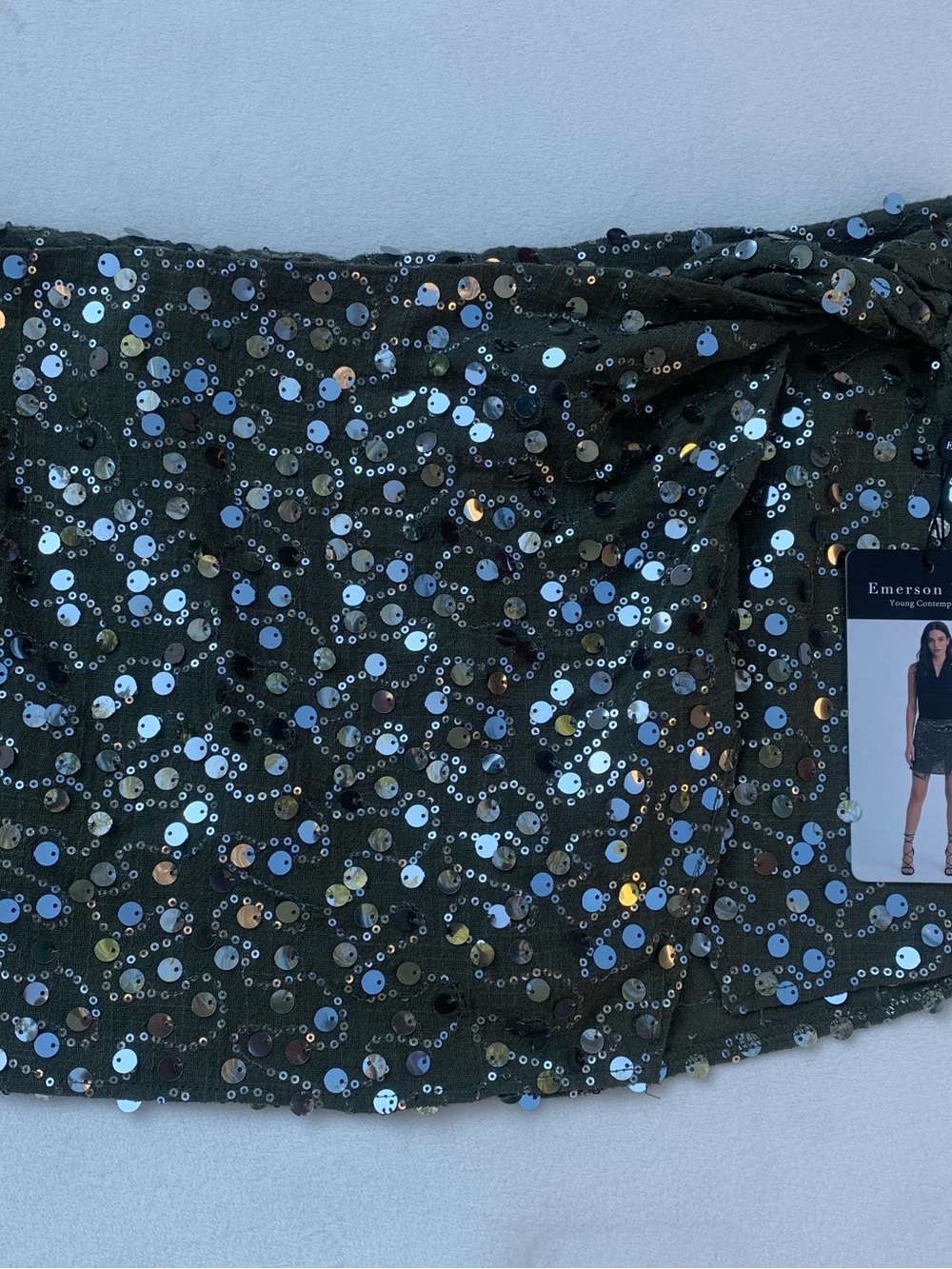 Emerson Olive Sequin Mini Skirt